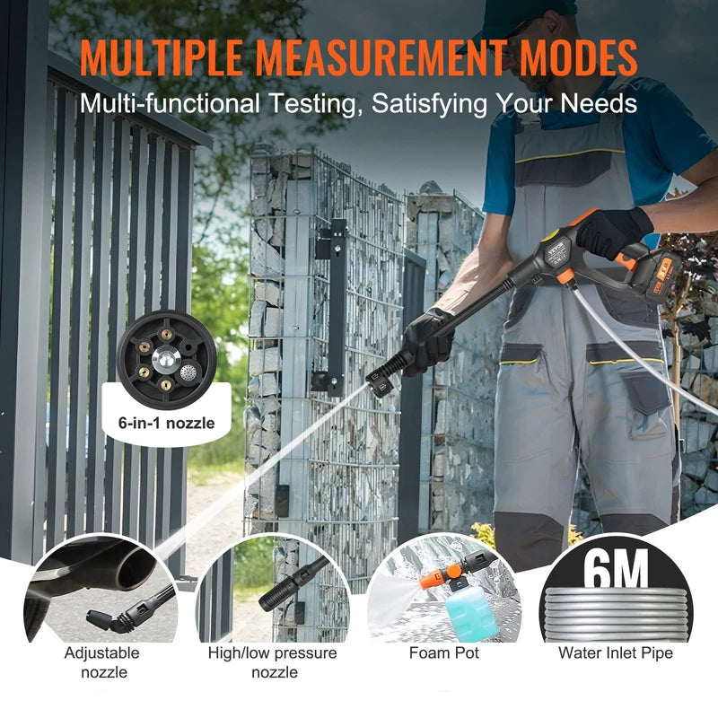 Cordless Pressure Washer – Portable Power Cleaner with 6-in-1 Nozzle & 4.0Ah Battery