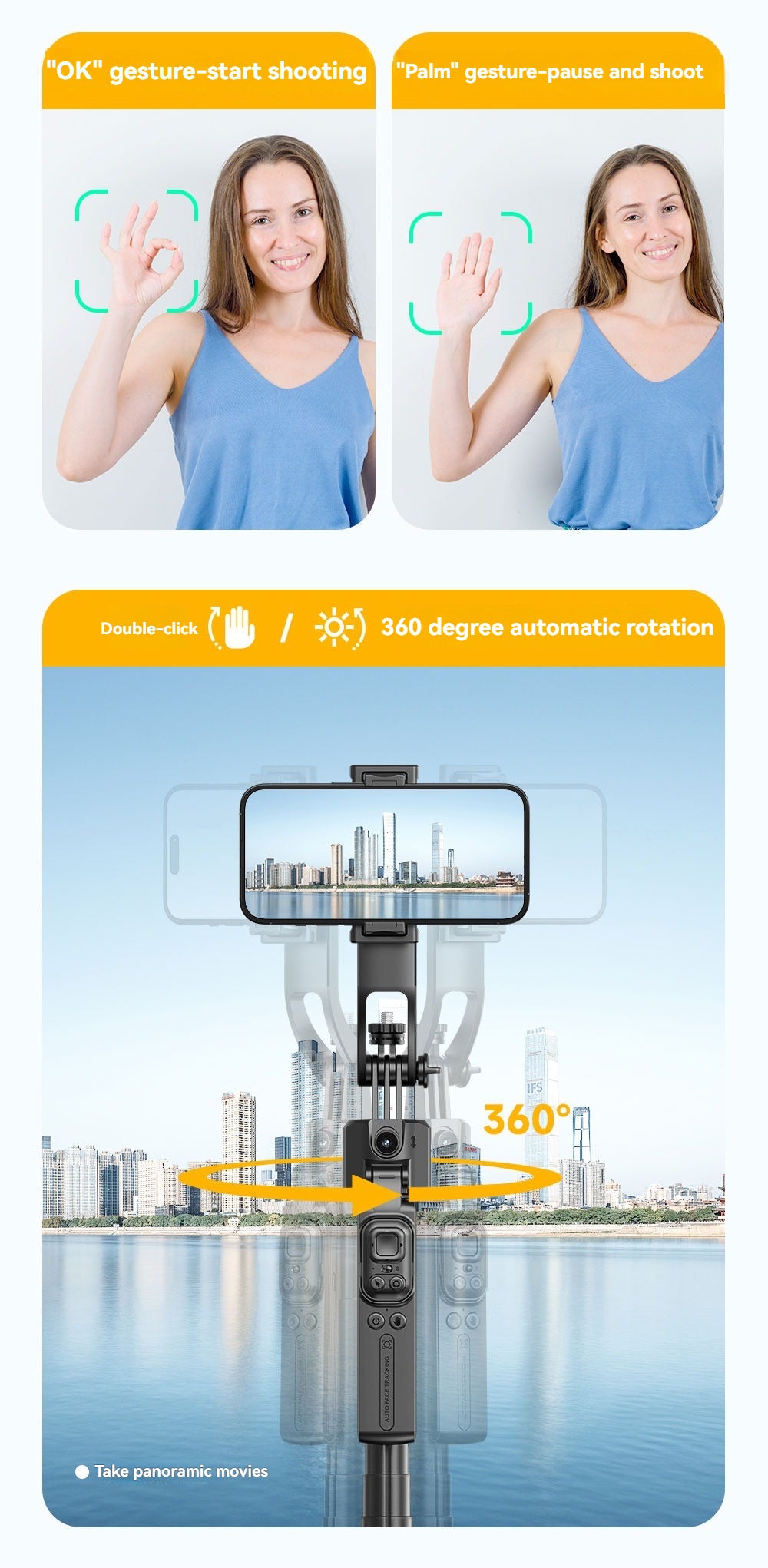 AI Face-Tracking Tripod with 360° Rotation & Fill Light – Hands-Free Phone Stand