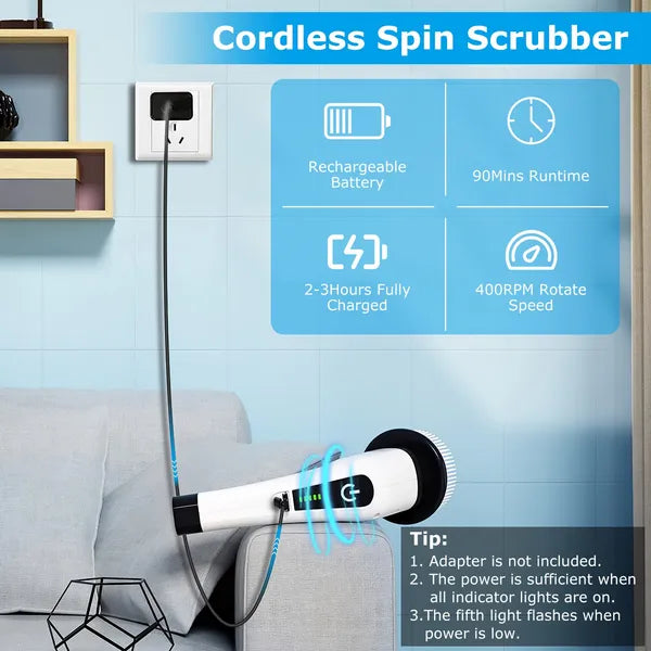 Cordless Electric Spin Scrubber with 8 Brush Heads – Telescopic Handle, 2 Speeds