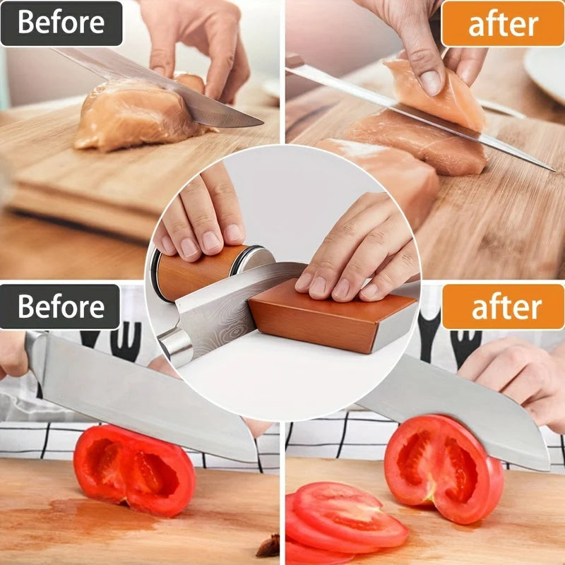 Rolling Knife Sharpener with Diamond Dual-Grit System – 400/1000 Grit Kitchen Knife Sharpener