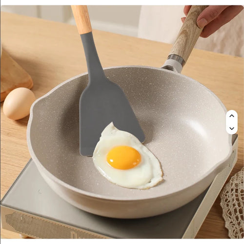 12-Piece Silicone Kitchen Utensil Set with Wooden Handles – Heat Resistant
