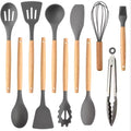 12-Piece Silicone Kitchen Utensil Set with Wooden Handles – Heat Resistant
