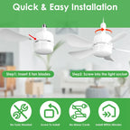 E27 Socket Ceiling Fan with Dimmable LED Light – 3 Speeds, Remote Control & Timer