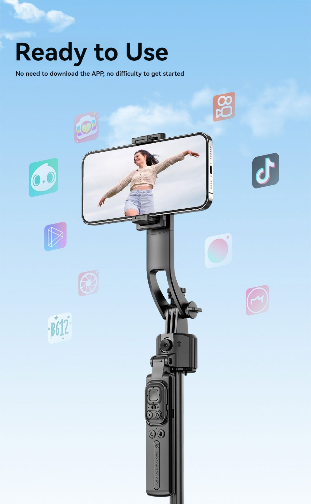 AI Face-Tracking Tripod with 360° Rotation & Fill Light – Hands-Free Phone Stand