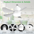 E27 Socket Ceiling Fan with Dimmable LED Light – 3 Speeds, Remote Control & Timer