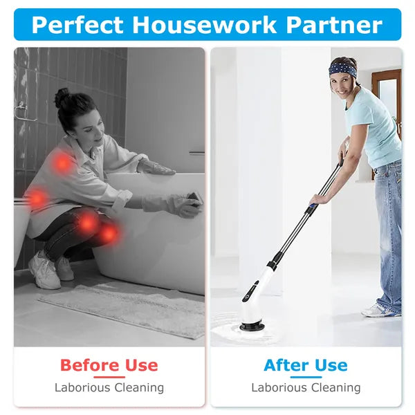 Cordless Electric Spin Scrubber with 8 Brush Heads – Telescopic Handle, 2 Speeds