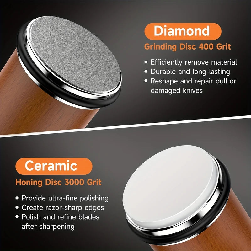 Rolling Knife Sharpener with Diamond Dual-Grit System – 400/1000 Grit Kitchen Knife Sharpener