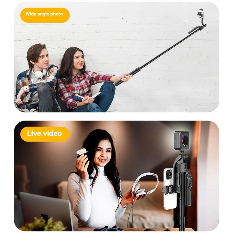 AI Face-Tracking Tripod with 360° Rotation & Fill Light – Hands-Free Phone Stand