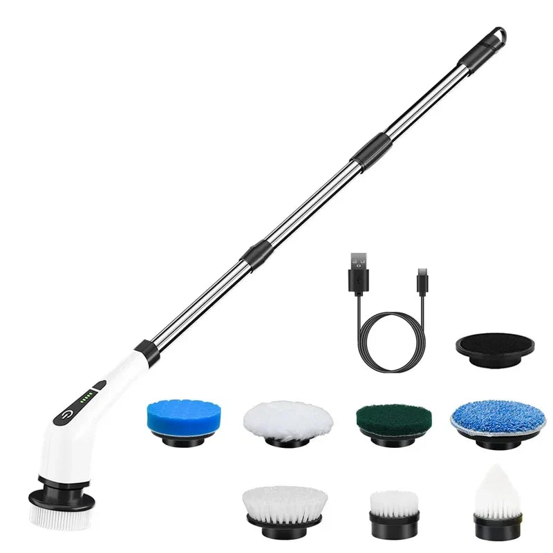 Cordless Electric Spin Scrubber with 8 Brush Heads – Telescopic Handle, 2 Speeds