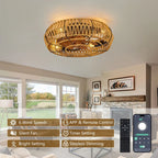 19" Boho Caged Ceiling Fan with Light & Remote – 6-Speed Low-Profile Reversible Fan