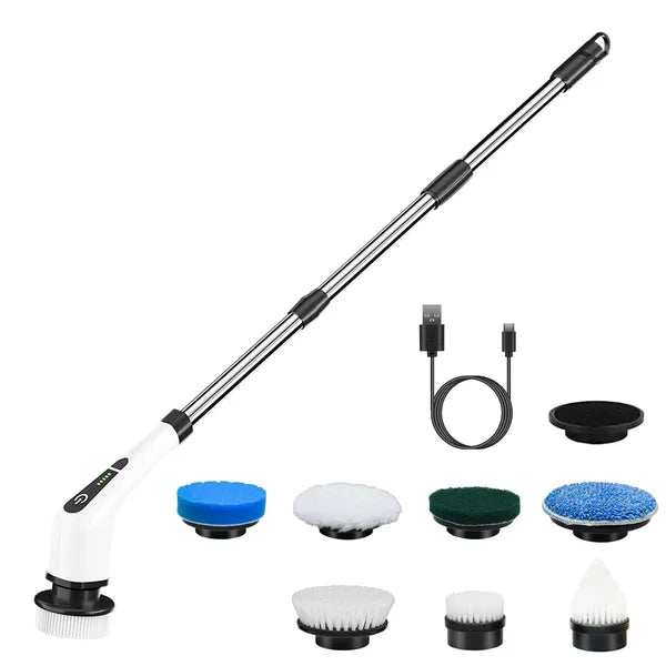 Cordless Electric Spin Scrubber with 8 Brush Heads – Telescopic Handle, 2 Speeds