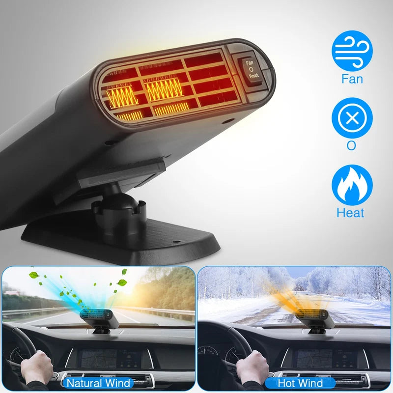 Portable Car Heater & Defroster – 12V/150W or 24V/200W, 2-in-1 Heat & Fan