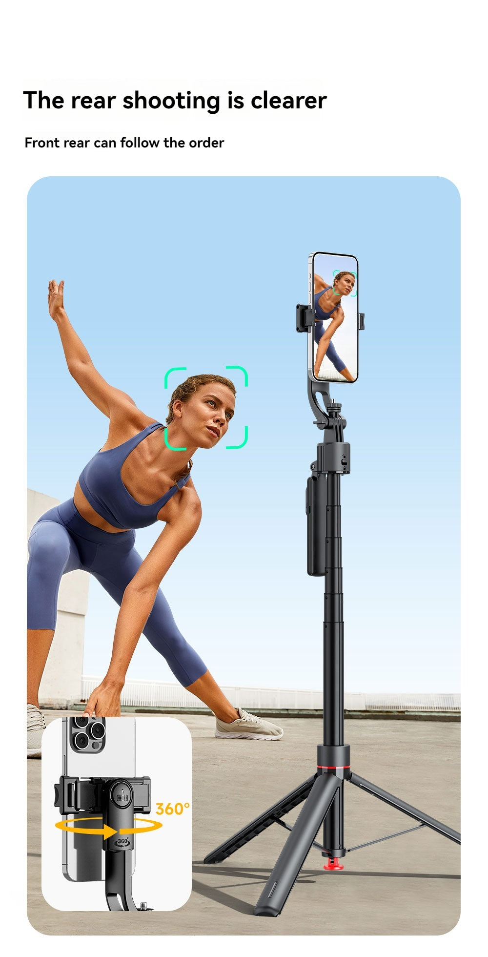 AI Face-Tracking Tripod with 360° Rotation & Fill Light – Hands-Free Phone Stand