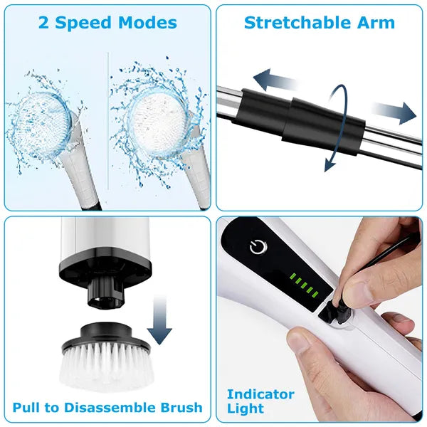 Cordless Electric Spin Scrubber with 8 Brush Heads – Telescopic Handle, 2 Speeds